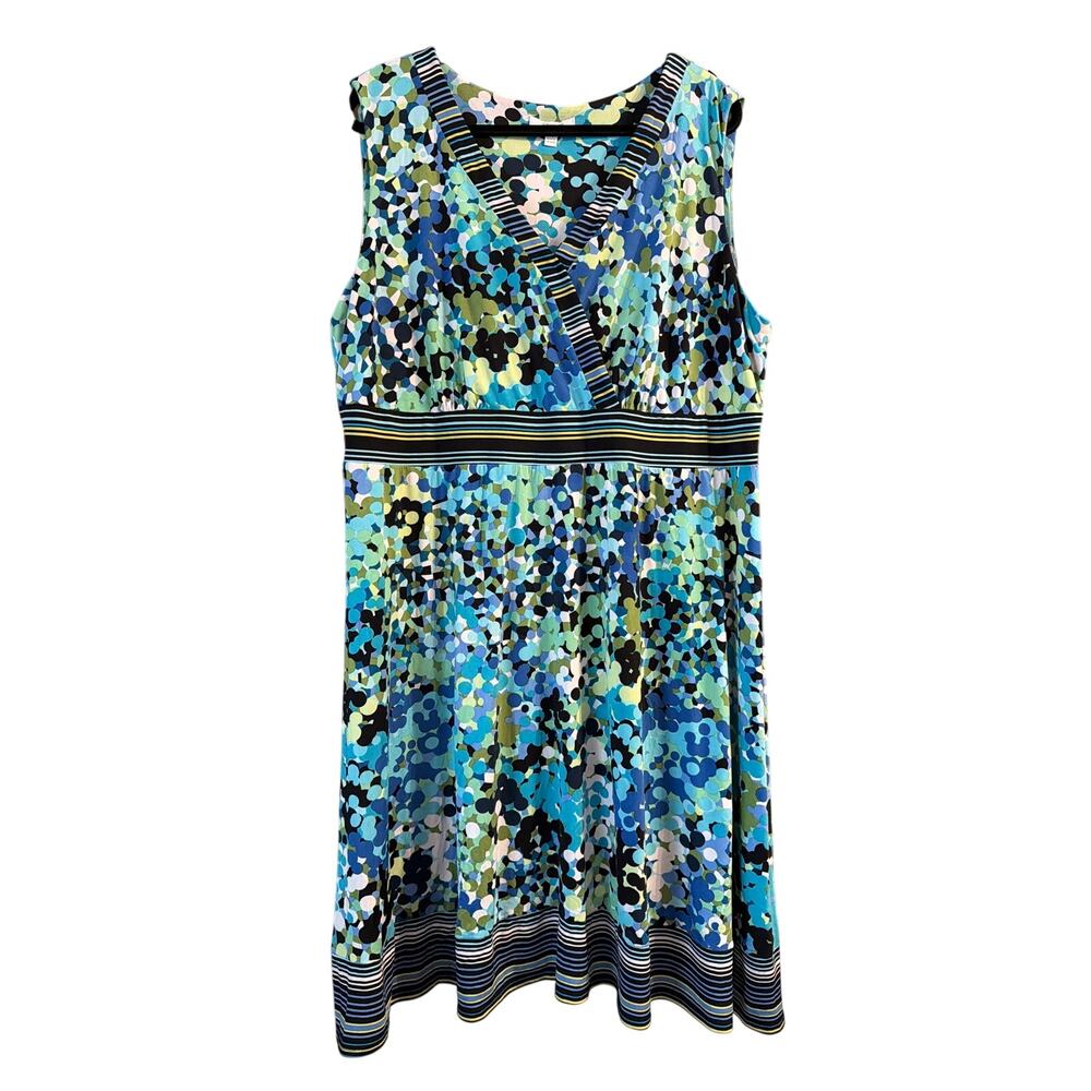 Dressbarn Women's Plus Size Blue Green White Sleeveless Dress Size 22W
